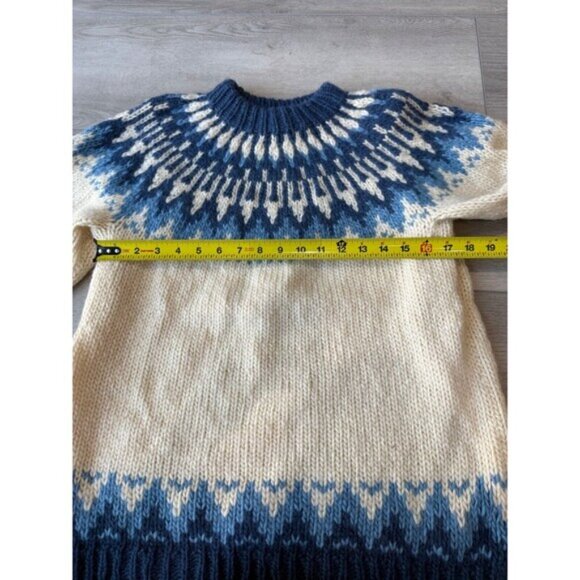 Stobi Nordic Sweater Blue Cream Iceland Pure Wool Chunky Knit Denmark Sz Medium - Picture 13 of 14